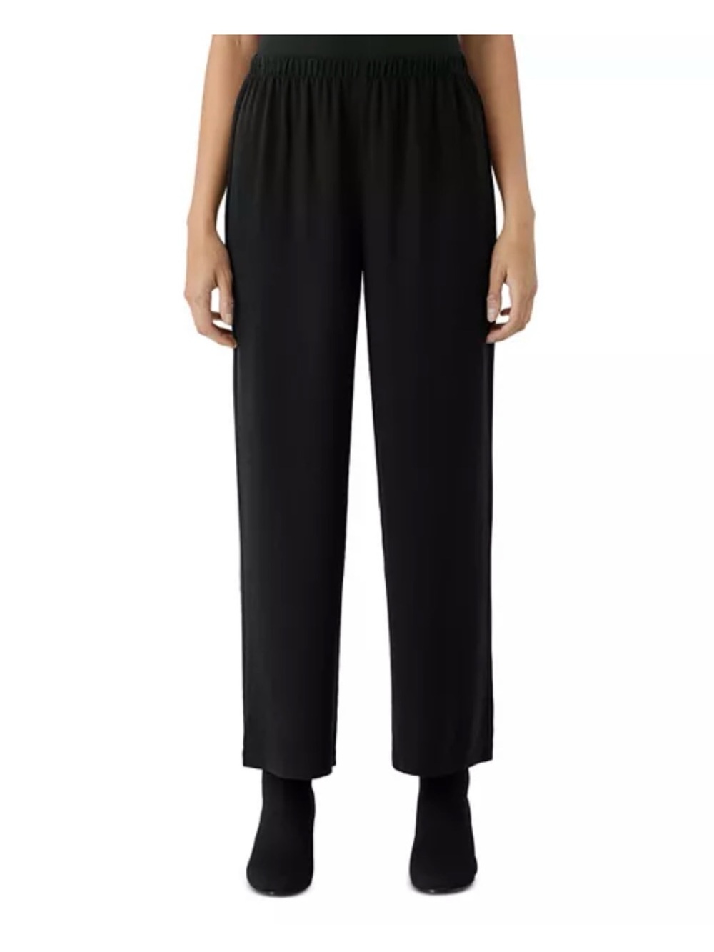 Eileen Fisher Black Elastic-Waist Straight Trousers